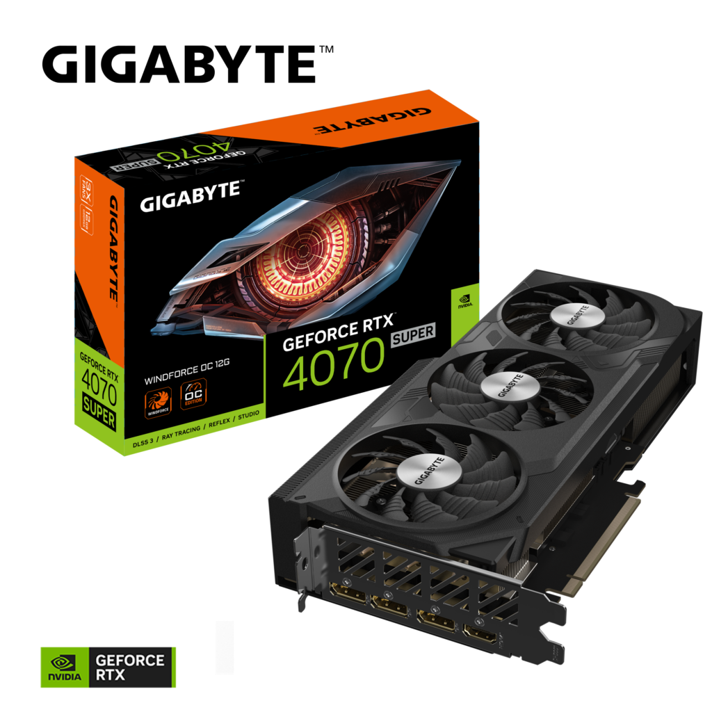 Card màn hình GIGABYTE GeForce RTX 4070 SUPER WINDFORCE OC 12G (GV-N407SWF3OC-12GD)